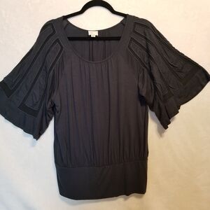 Postmark S Top Black Bell Sleeve Sheer Panels On Sleeve Gothic Western Boho